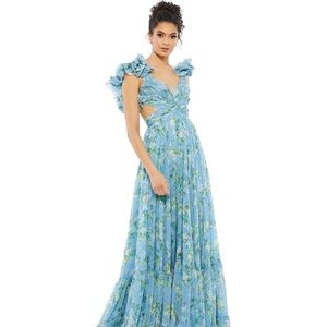 Mac Duggal Blue Chiffon dress with flaws. Size 2. Excellent deal for photos!